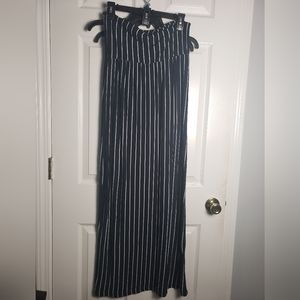 Green Envelope Navy Blue & White Stripe Fold-Over Waist Maxi Skirt